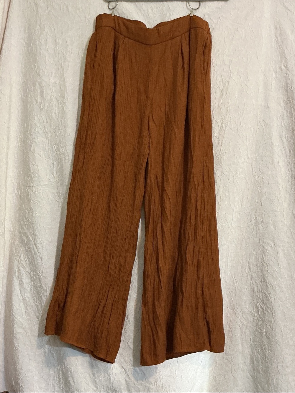 Wonderly brand Wide Leg Rust Brown Pants, Tall Boho, elastic waistband , XXL